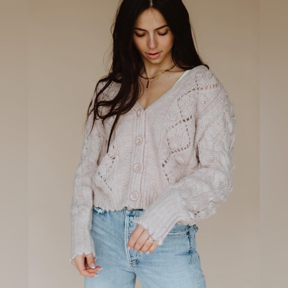 *NWT* In Loom / ‘The Finer Things’ Cropped Button Pom Cardigan / Cream / M/L - Picture 5 of 12